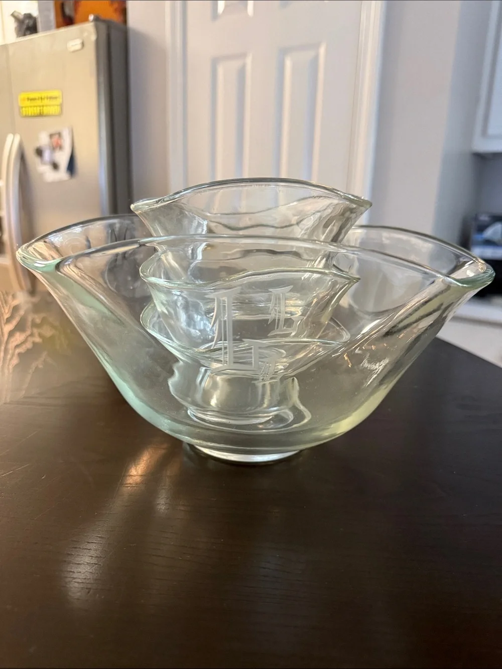 Vntage Clear Glass Pinch or Ruffle-Edge Chip And Dip Bowl Set